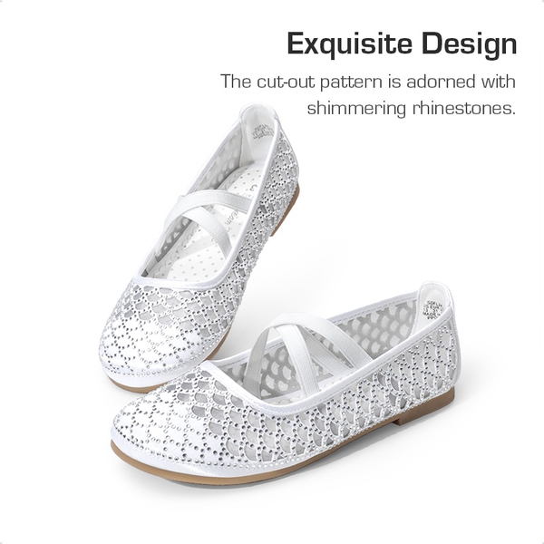 Girls Mesh Rhinestone Ballet Flats - WHITE - 2